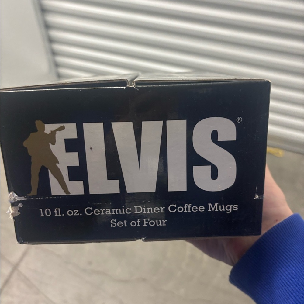 3E Trading LLC Elvis Presley 4pc Ceramic Coffee Mug Set 10oz White Black